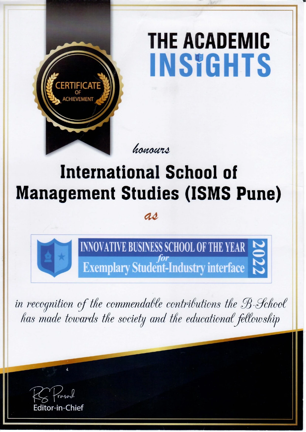 ISMS award certificate 1